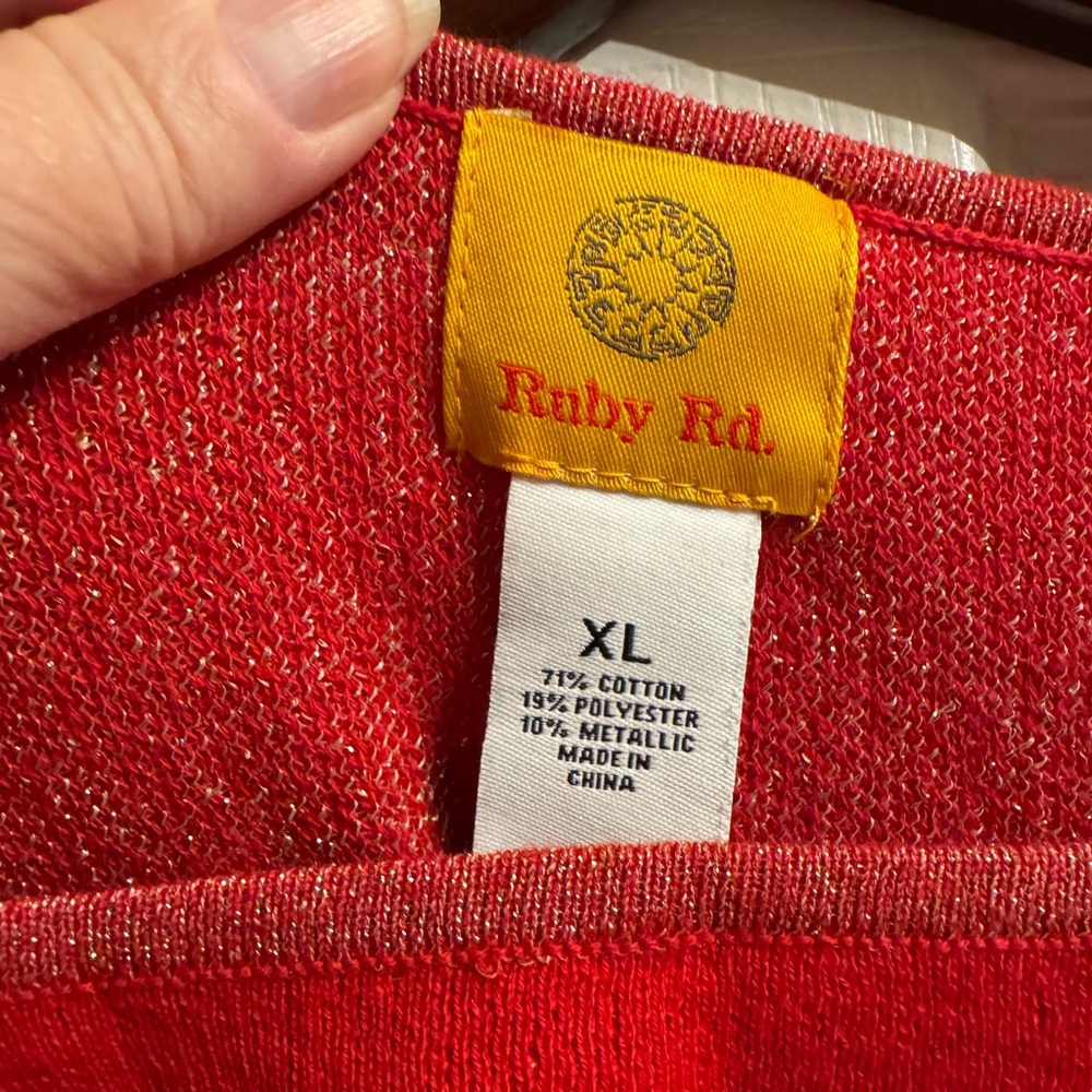 Ruby Rd. Red and Silver Patterned Tunic Sweater - Picture 4 of 13